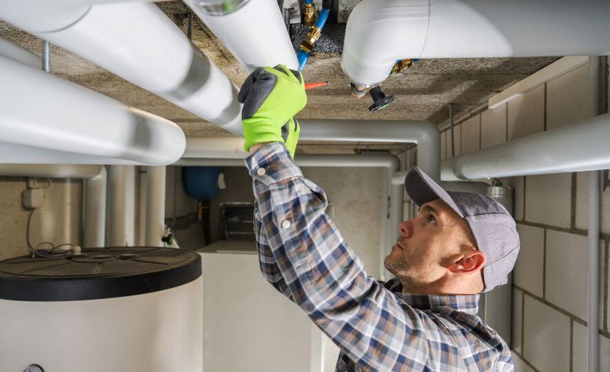 Plumbing Contractor Finishing Sanitary Pipeline Installation