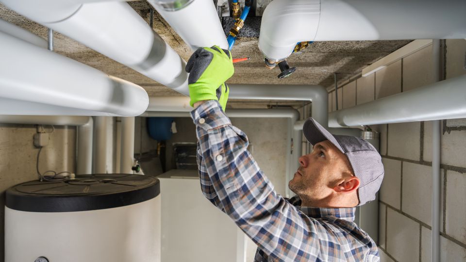 Plumbing Contractor Finishing Sanitary Pipeline Installation