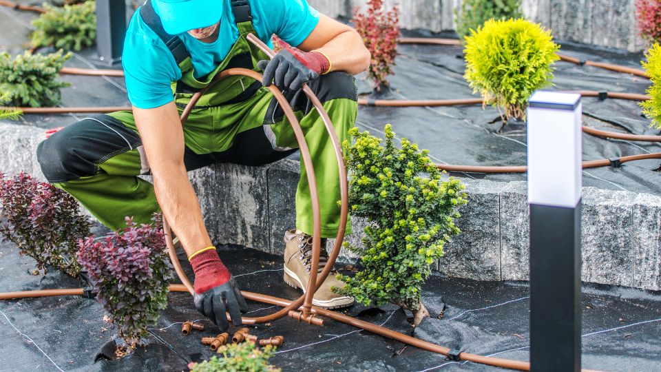 Professional Gardener Installing Irrigation System