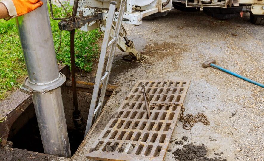 Worker Cleaning a Sewer System