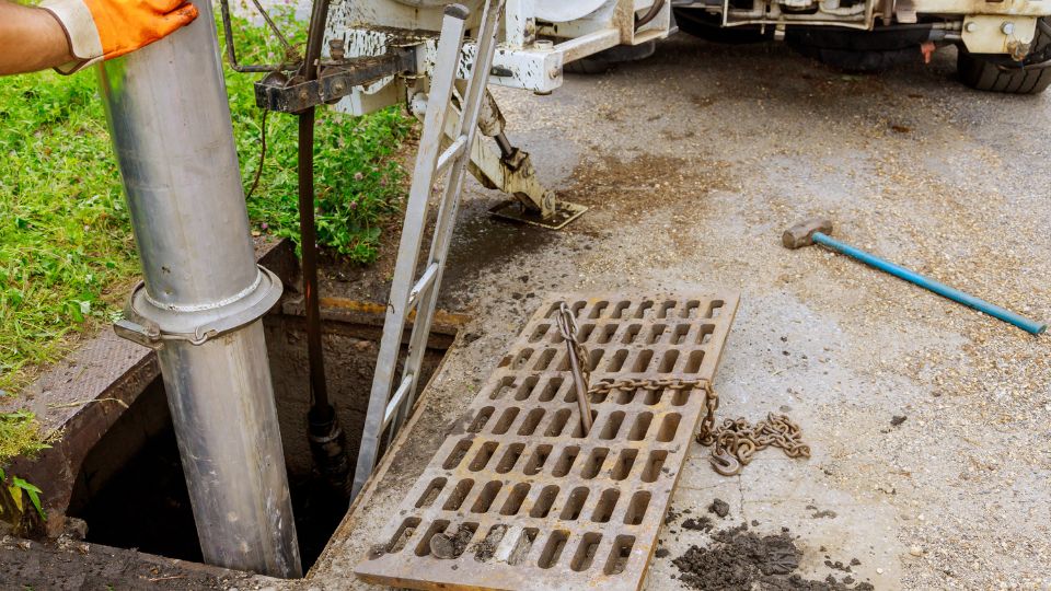 Worker Cleaning a Sewer System